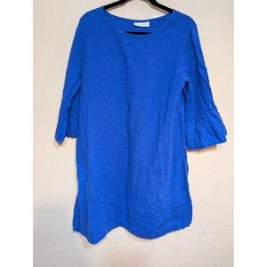 Bryn Walker Linen Dress Bell Sleeve Made in USA Blue Tunic Dress‎ Size S